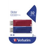 VERBATIM USB DRIVE 2.0 STORE ´N´ GO SLIDER 2 X 32GB RED/BLUE - Image 2