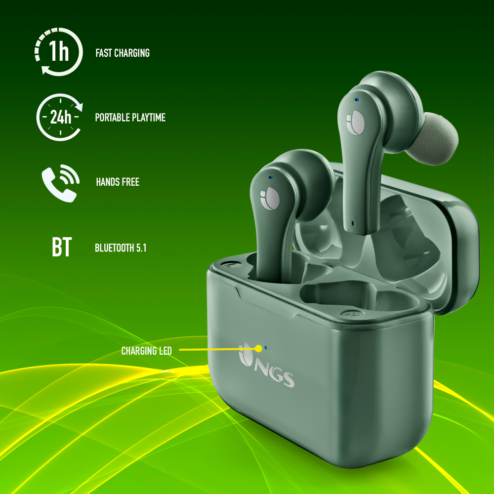 622027 - NGS ARTICA 24HR TWS BT 5.1 GRN 622027 - NGS ARTICA 24HR TWS BT 5.1 GRN Earphones - Image 1